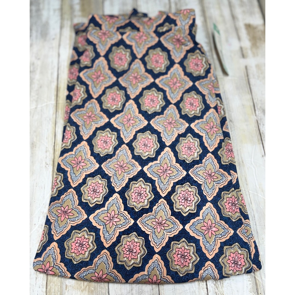 Gilli Genie Knit Maxi Skirt Pink Geometric Floral Medallion Made in USA Size XL